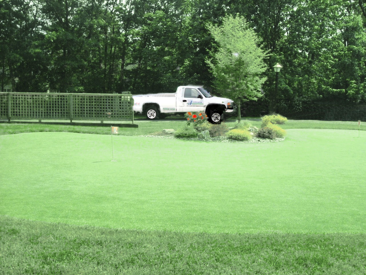 lawn service display on a putting green